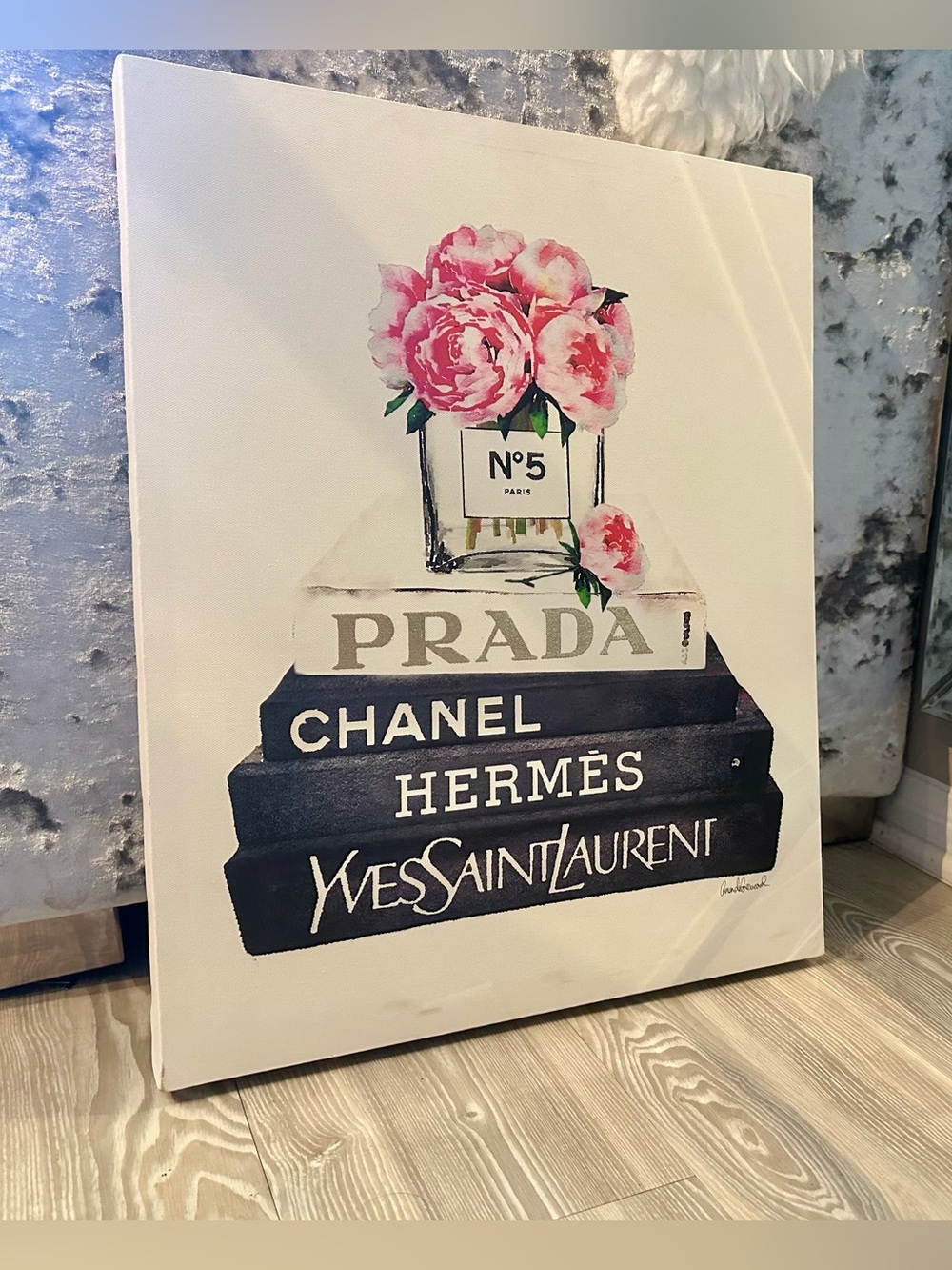 Canvas Wall Art with Pink Floral & Luxury Book Stack